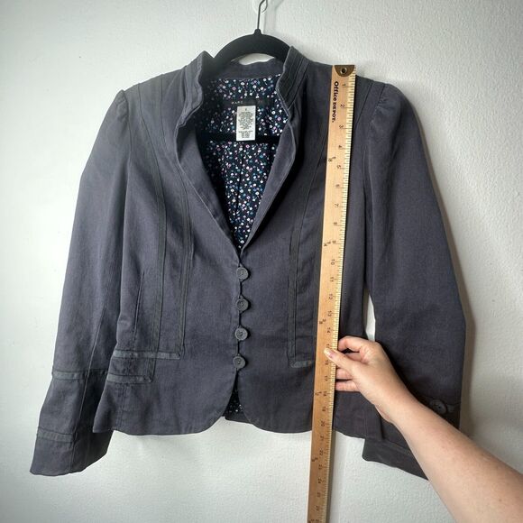 Marc Jacobs Slate Navy Fitted Button Blazer Floral Lining Mandarin Collar 4 - Picture 11 of 13